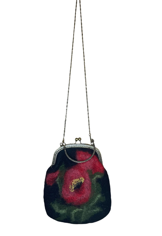 Felted bag with poppies and clasp